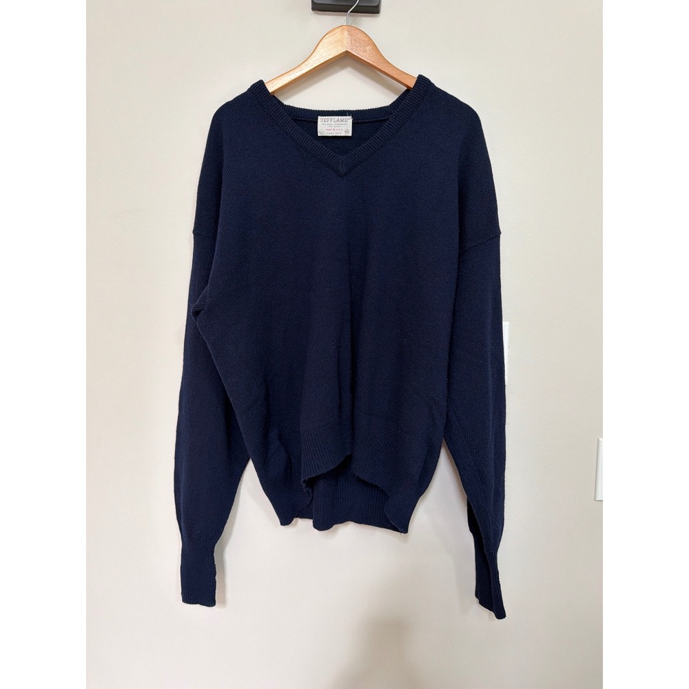 Vintage Lord Jeff Jefflamb Sweater Mens XL Navy Blue Wool V-Neck Made in USA